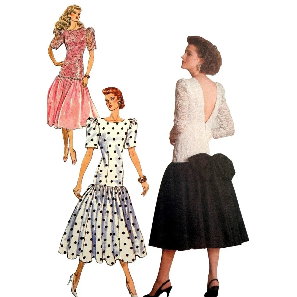 Vintage 1989 Butterick Sewing Pattern Misses Drop-Waist Dress Size 6 #4090